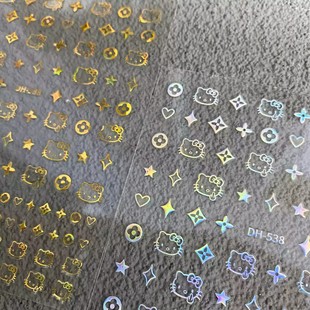 可爱中指Kitty凯蒂猫美甲贴纸卡通镂空KT猫手机壳平板指甲装饰贴