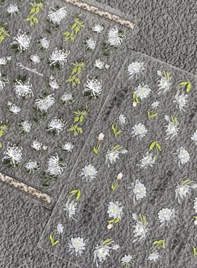 新中式月下美人昙花浮雕美甲贴纸