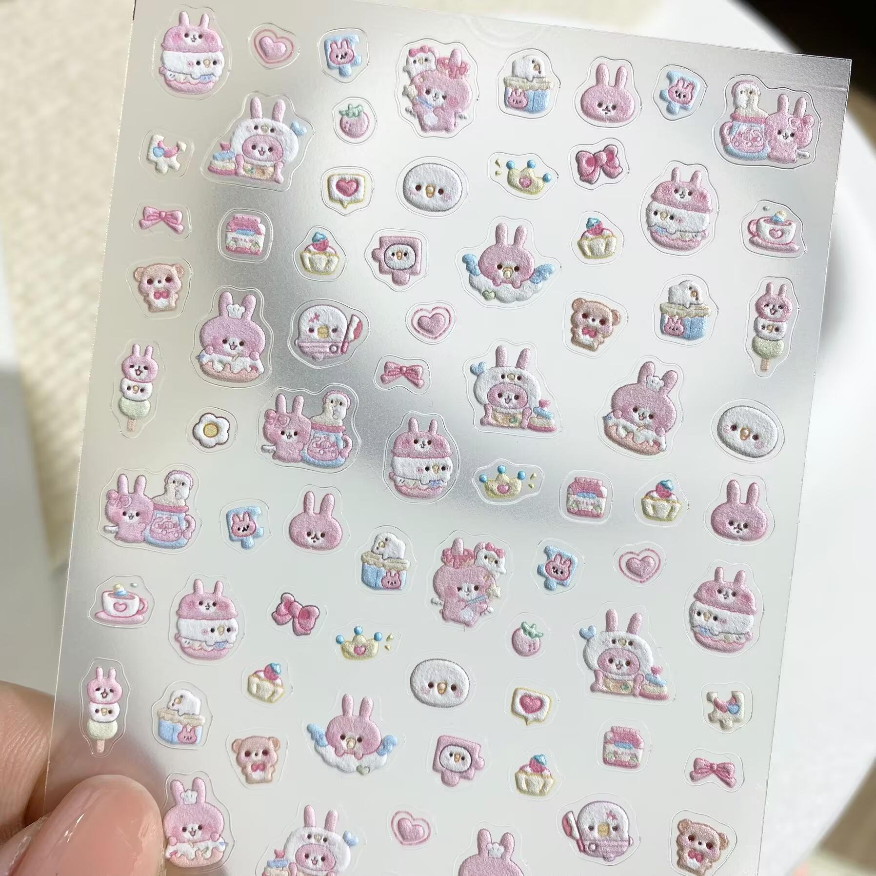 卡通可爱粉红兔兔立体浮雕贴纸