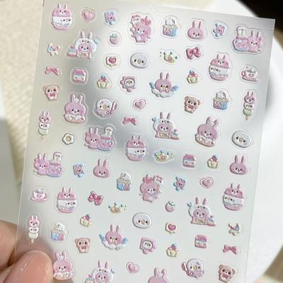 卡通可爱粉红兔兔立体浮雕贴纸