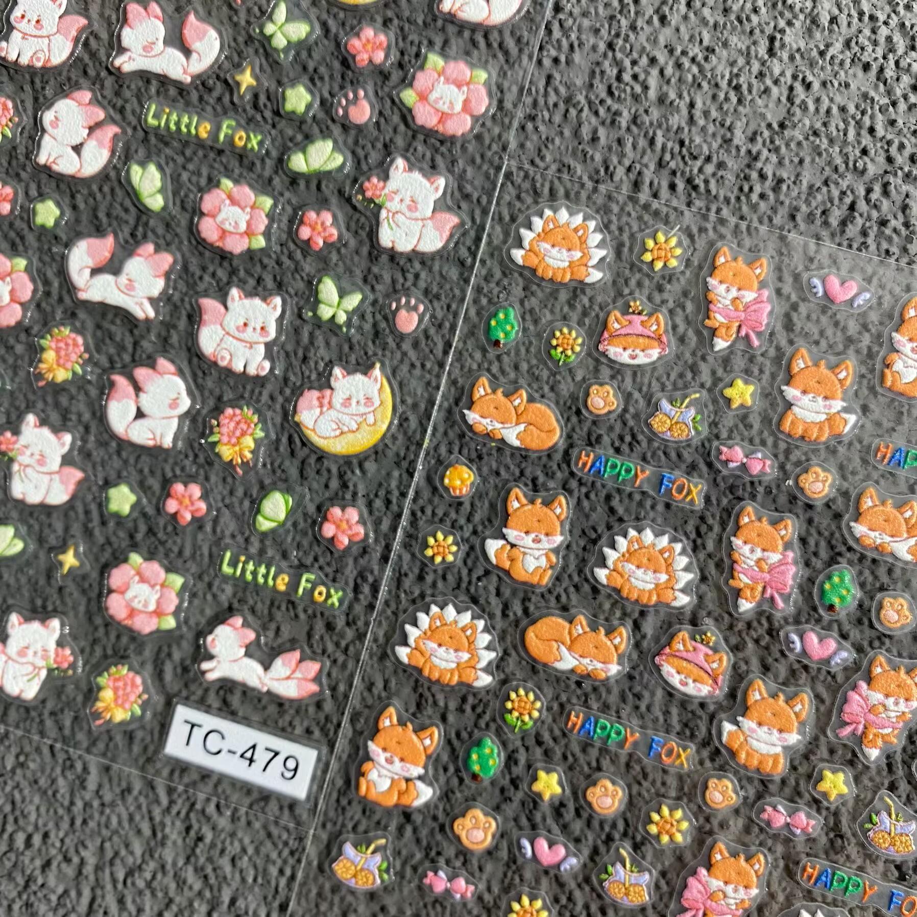 可爱Q版小狐狸浮雕美甲贴纸立体卡通手账水杯ccd手机壳diy指甲贴