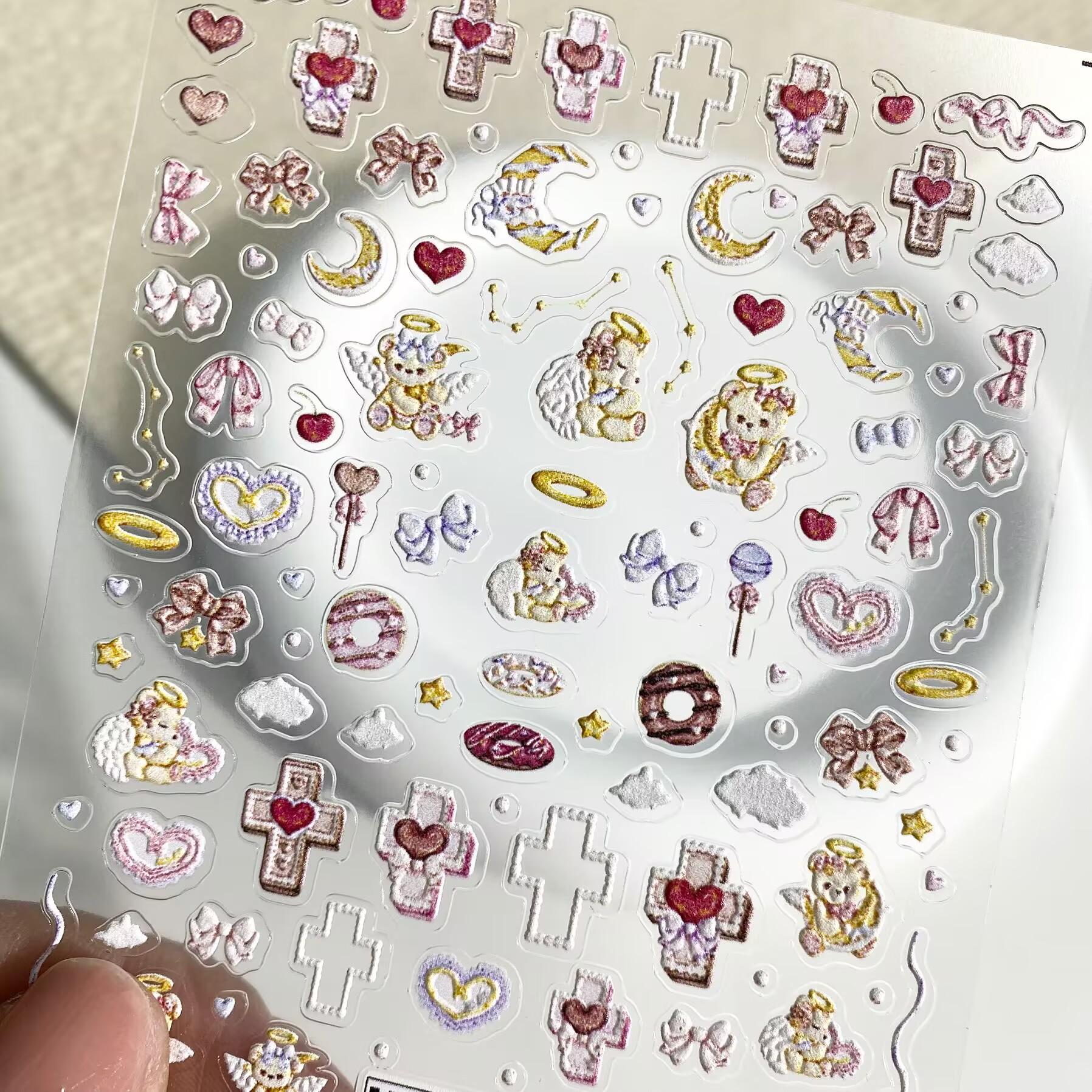 可爱小熊涂鸦浮雕美甲贴纸
