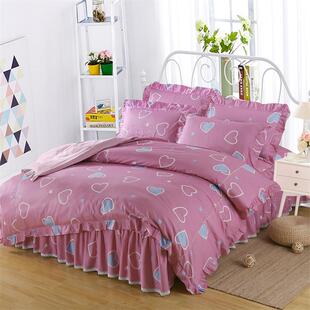 韩式 床罩带荷叶边1.8米1.5m双人被套4 全棉四件套纯棉公主风床裙式