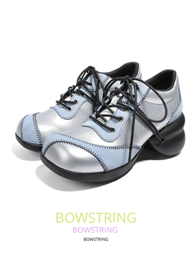 Bowstring25年新品小众原创设计机能风拼接银色单鞋厚底鞋小皮鞋