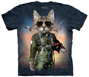 The American printed short -sleeved T -shirt National Flag Cat