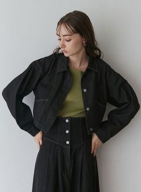 初原家女士牛仔外套女款短款长袖上衣春秋百搭黑色日系小款