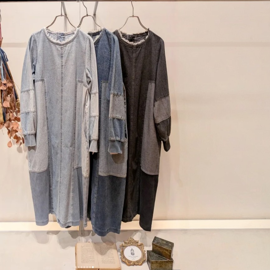 日系女款牛仔拼接纯棉连衣裙