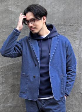 初原男装男士日系牛仔裤西装服套装舒适高弹针织牛仔外套长裤417