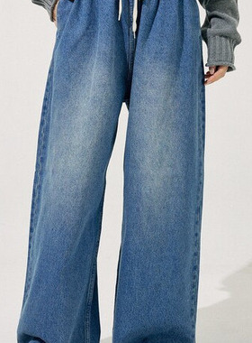 初原家女士纯棉柔软阔腿牛仔裤百搭必入款日系宽松freaks store