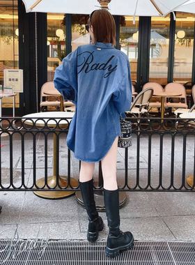 初原家女士长款宽松牛仔衬衣日系衬衫可爱刺绣春秋少女rady