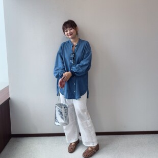 初原家日系宽松版天丝衬衣女款衬衫松紧收腰无领垂感舒适防晒