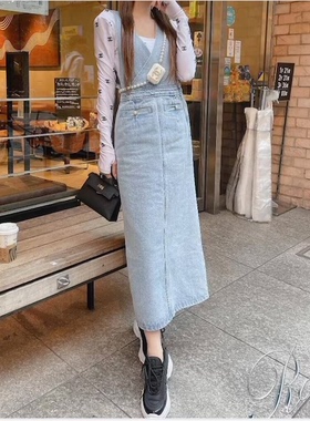 初原家女士日系可爱牛仔连衣裙女款吊带裙春秋款松紧收腰rady
