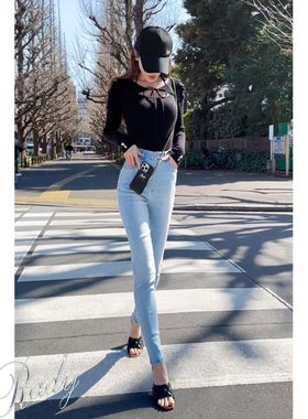 初原家女士高弹高腰小脚裤牛仔打底裤日系可爱淑女铅笔裤rady