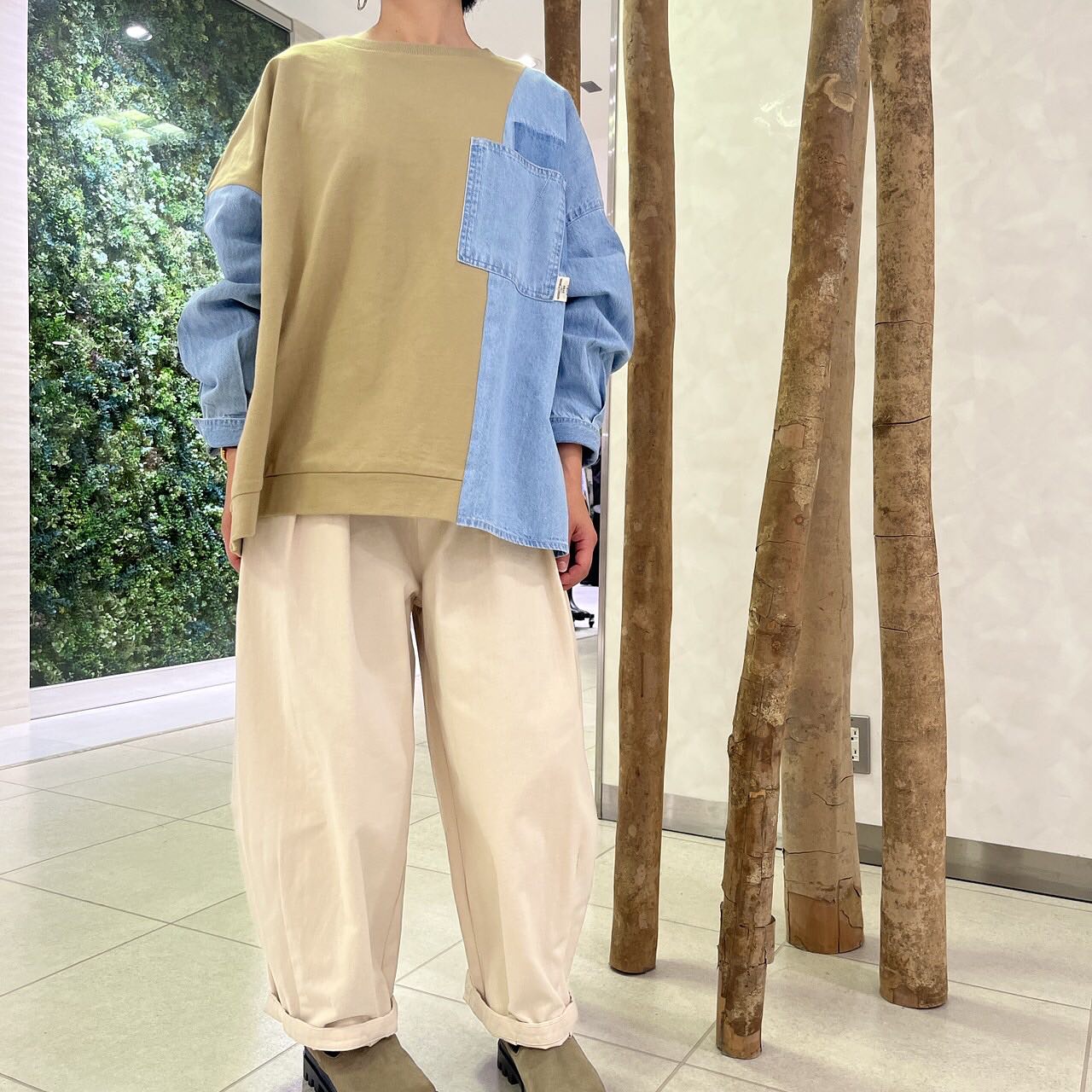 初原家日系女款宽松版拼接卫衣女士春秋款套头水洗时尚圆领纯棉