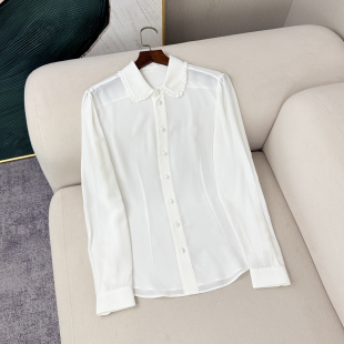 衬衫 100%桑蚕丝娃娃领休闲百搭丝质长袖 上衣 新款 鸭毛高端南油女装