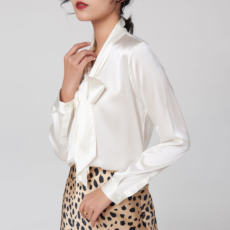 重磅桑蚕丝飘带衬衫女款春秋新款