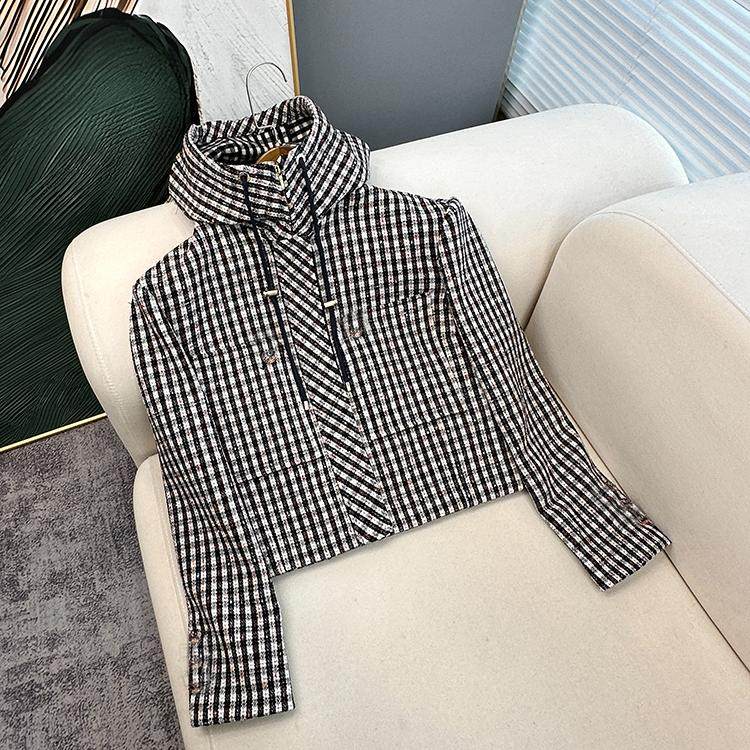 鸭毛 深圳高端女装 羊毛粗花呢格纹撞色时髦南油通勤连帽抽绳外套,女装/女士精品,短外套,淘宝优惠券,粉丝福利购,淘宝优惠卷