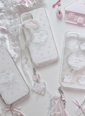 原创设计天使菟菟系列梦幻imd双层印花珍珠手机壳亮面可爱少女苹果15系列 15 pro 大孔保护壳 适用于苹果