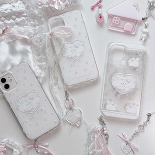 原创设计天使菟菟系列梦幻imd双层印花珍珠手机壳亮面可爱少女苹果15系列 15 pro 大孔保护壳 适用于苹果