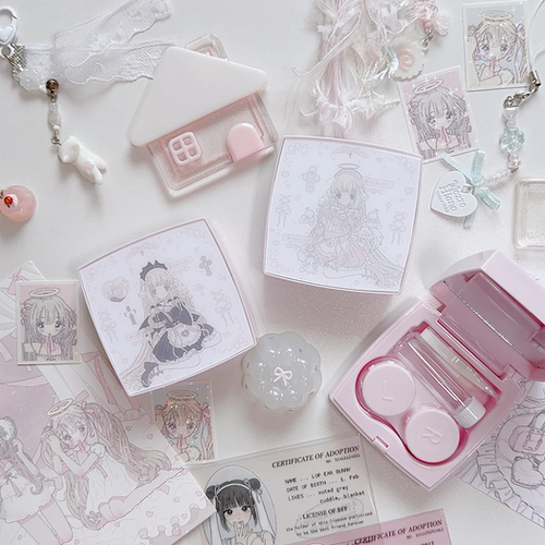 人型电脑天使心美瞳盒粉色少女心