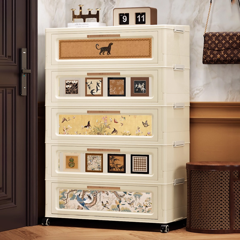 复古印花多层抽屉收纳柜