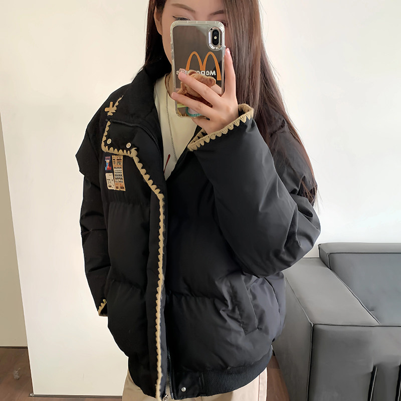 黑色羽绒服女2025新款冬季韩系小个子国潮情侣装加厚外套女款冬装
