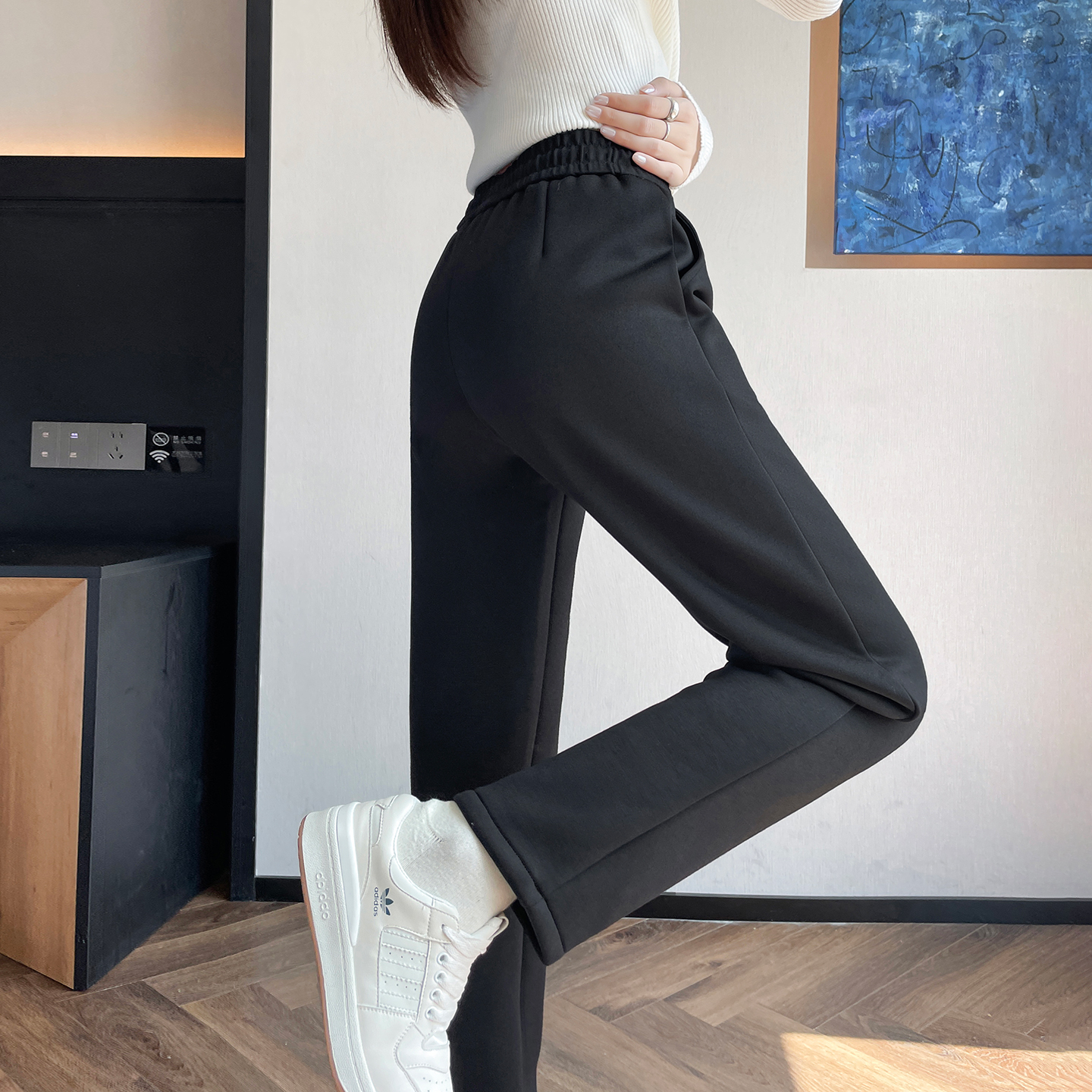 羊羔绒运动裤女秋冬季胖妹妹mm大码棉裤外穿加绒特厚休闲哈伦裤子