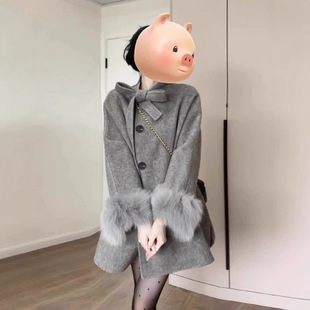 灰色毛呢外套女秋冬韩系千金高级感时髦小洋装超好看呢子大衣保暖