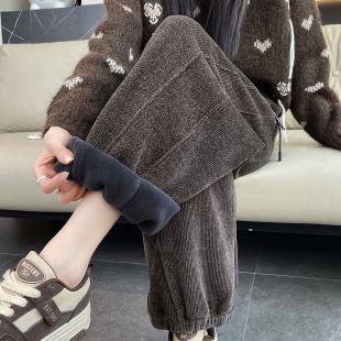 潮女士休闲哈伦裤 灯芯绒运动卫裤 加绒加厚韩版 2025新款 子 女秋冬季