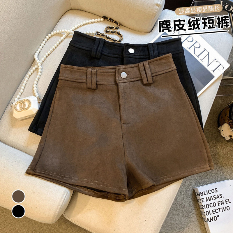 实拍麂皮绒短裤女2026新款秋冬新款高腰休闲裤美式宽松阔腿热裤