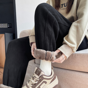 潮加绒加厚灯芯绒哈伦裤 羊羔绒运动裤 韩版 胖妹妹mm大码 子 女秋冬季