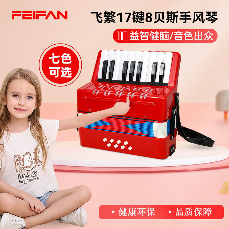FEIFAN/飞繁17键8贝斯手风琴黑色彩盒款儿童初学生日礼物兴趣培养