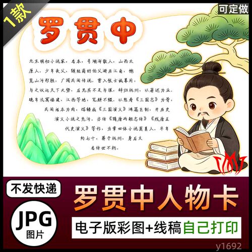 三国演义作者罗贯中介绍手抄报人物卡图片海报电子小报素材可代画