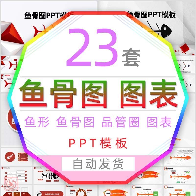 qc品管圈鱼骨图ppt模板医疗医院创意扁平化图表分析图表格图形wps