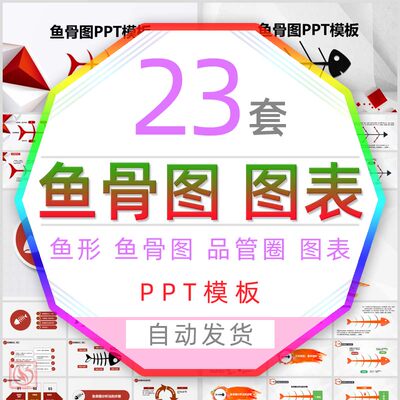 qc品管圈鱼骨图PPT模板医疗医院创意扁平化图表分析图表格图形wps