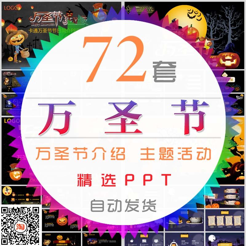 阴森恐怖卡通万圣节介绍ppt模板骷髅南瓜头狂欢夜魔法师活动策划