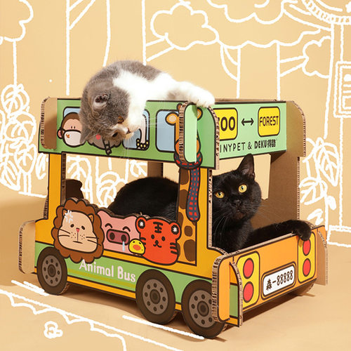 Tinypet小芥双层猫抓板动物巴士
