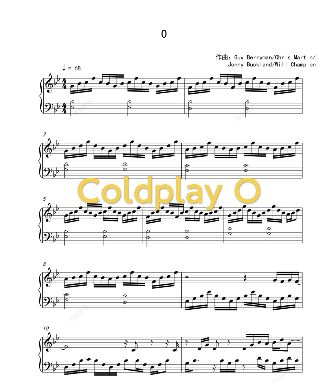 Coldplay-Coldplay O钢琴谱五线谱高清电子版音乐会表演曲目经典