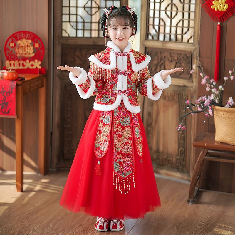 女童冬装拜年服中国风儿童汉服连衣裙秋冬季过年衣服唐装旗袍套装