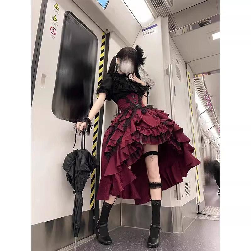 庄园暗黑哥特风lolita黑色拜新年服红色提拉裙套装洛丽塔cos服装