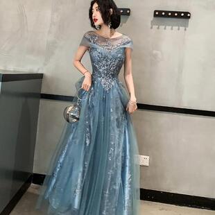 年会派对长款礼服裙女重工刺绣仙气礼服宴会梦幻气质一字肩晚礼服
