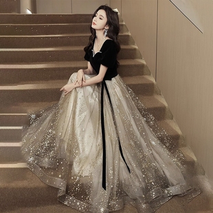 黑色晚礼服女生日宴会气质优雅高级感轻奢小众年会高端艺考礼服裙