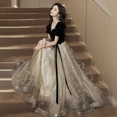 黑色晚礼服女生日宴会气质优雅