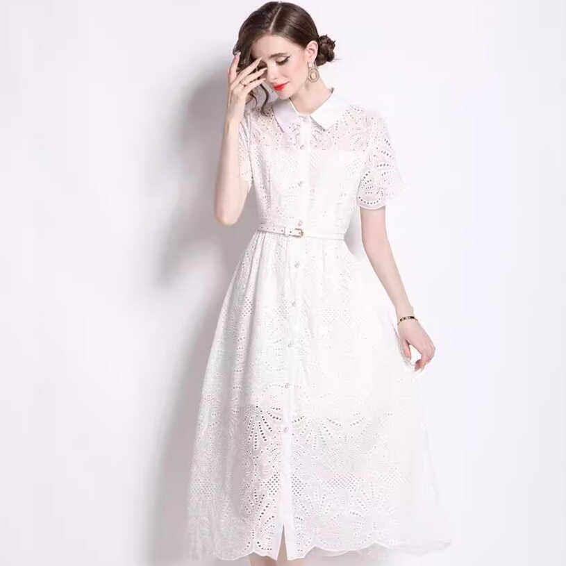 法式轻奢高级感温柔风遮肚子显瘦连衣裙女夏新款单排扣衬衫式裙子