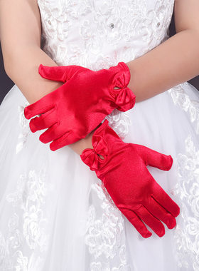 弹力缎优雅婚纱敬酒晚礼服手套