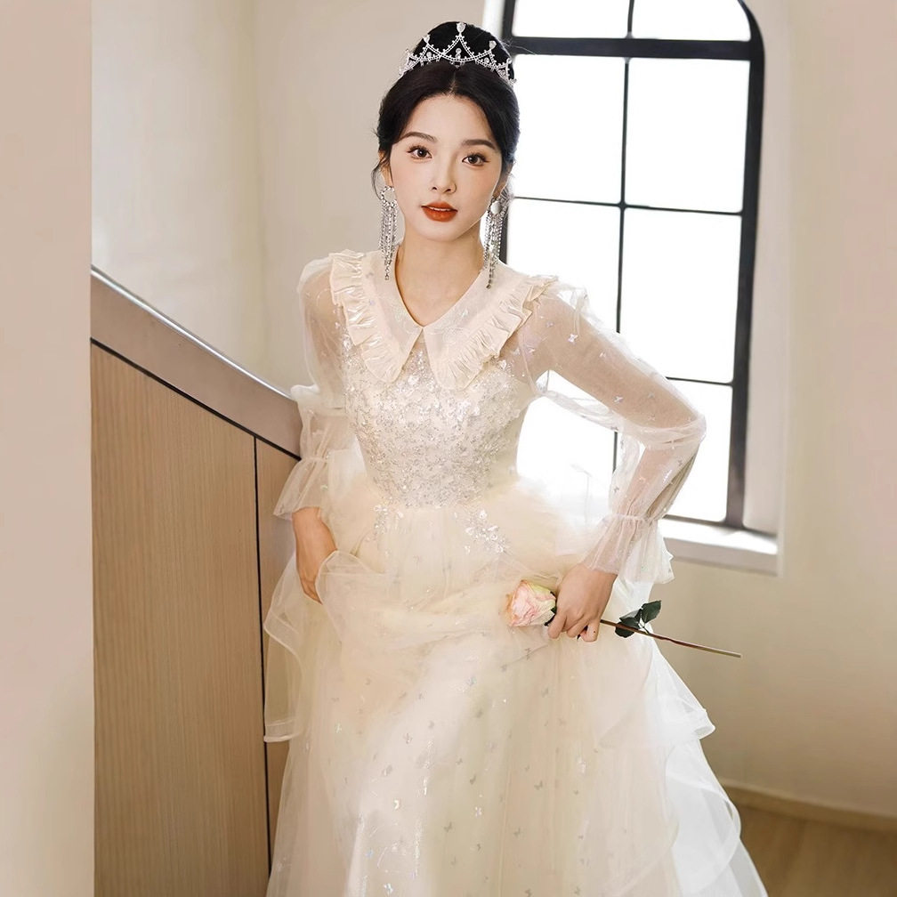 法式轻婚纱女秋新款旅拍新娘礼服