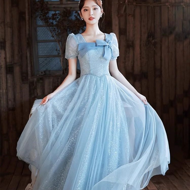 蓝色晚礼服女生日派对礼服成人礼