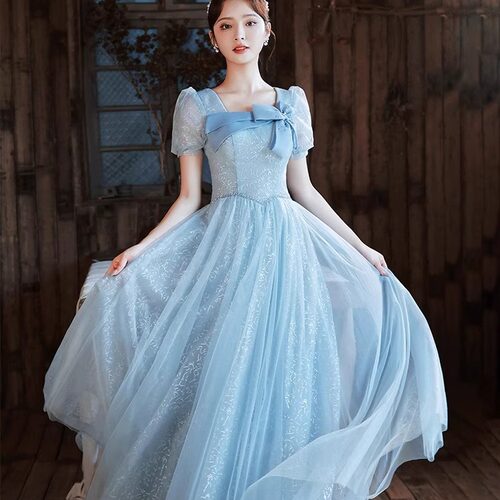 蓝色晚礼服女生日派对礼服成人礼