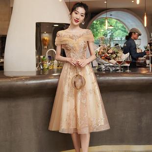 香槟色小晚礼服裙女重工刺绣高级宴会气质优雅轻奢小众主持人礼服