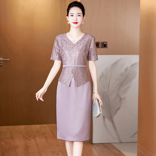 喜婆婆礼服优雅妈妈装婚礼套装裙婚宴礼服两件套夏装平时可穿